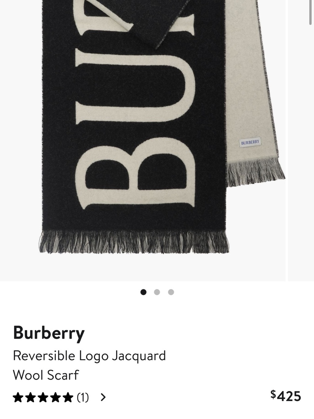 Burberry Black and Cream Reversible Logo Wool Scarf